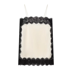 Top Caraco En Satin Bordure Dentelle Fines Bretelles Couleur Contrastée Col En V Débardeur Sexy Pour Femmes