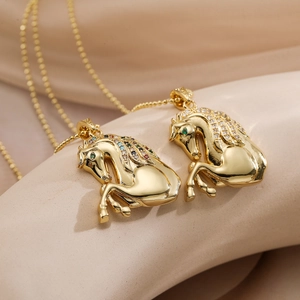 Horse Head Pendant And Necklace Gold Plated Copper Zircon Inlaid Animal Clavicle Chain European Style Jewelry For Women