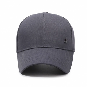 Structured charcoal grey baseball cap with metal R logo and reinforced curved brim