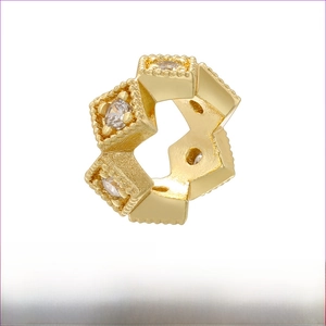 Macro view of 18K gold plated brass charm with cubic zirconia inlay and dimensions