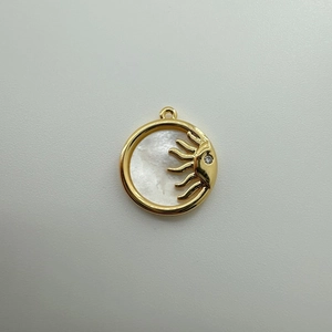 18K gold-plated sun and moon pendant with white mother of pearl and small zircon stone