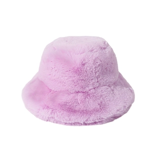 Classic pink-purple faux fur bucket hat for winter featuring a plush and soft texture