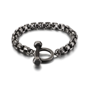 Bracelet À Maillons Homme Acier Inoxydable Texture Martelée Industriel Vintage Haltère Fermoir À Bascule Punk Rétro Bijoux