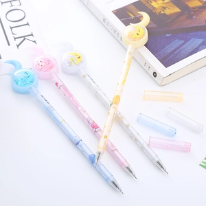 Creative transparent gel pens with glitter moon tops and cute cartoon designs for students