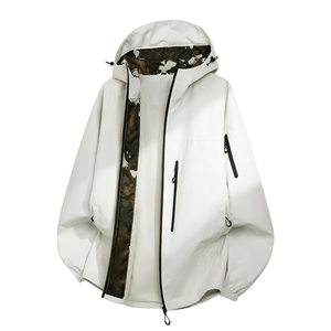Mens Outdoor Kapuzenjacke Wasserdicht Winddicht Camouflage Futter Reißverschluss Mehrere Taschen Oberbekleidung