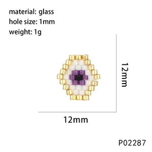 Macro shot of 12mm evil eye flower bead with specifications and dimensions detail