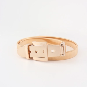 Elegant gold metal spring stretch waist belt with square buckle for women's dresses
