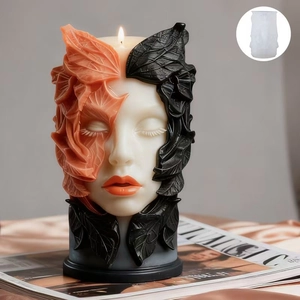 Vela aromática Diosa Nórdica artística con elementos de hojas y diseño creativo bicolor
