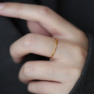 Minimalist Ultra Thin Ring 18K Gold Plated Titanium Steel Cubic Zirconia Inlaid Stackable Finger Jewelry For Women