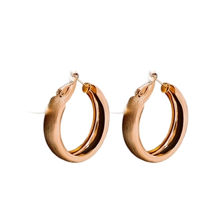 Minimalist gold plated chunky hoop earrings with a brushed matte texture for women