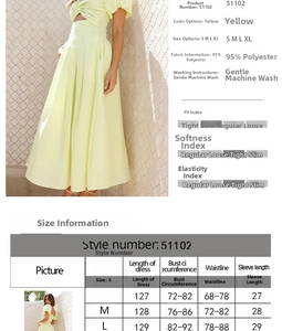 Detailed size chart for yellow slim fit backless midi dress with hollow out design