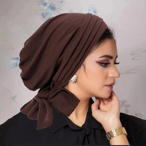 Women Turban Hat Pleated Headwrap With Bow Solid Color Soft Polyester Chemo Cap Elegant Headwear For Autumn Winter