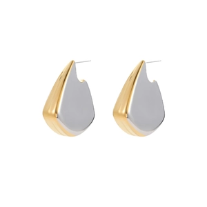 Elegant two-tone gold and silver irregular fin-shaped teardrop earrings for women