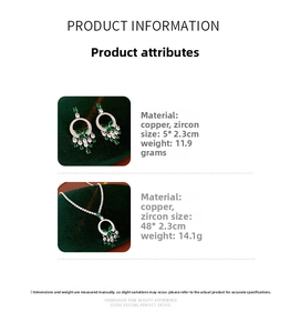 Spécifications détaillées de taille pour l'ensemble collier et boucles d'oreilles