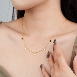 Minimalist S925 sterling silver gold necklace with five small round disc pendants for women