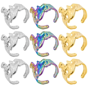 Stainless Steel Irregular Liquid Texture Open Ring Adjustable Minimalist Lava Melt Style For Women