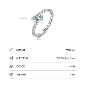 Bague en argent sterling S925 avec deux zircons en forme de cœur au fini argent brillant