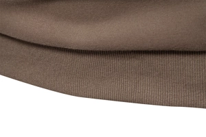 Close-up of brown ribbed cuffs and fine knit texture on men's long sleeve sweatshirt