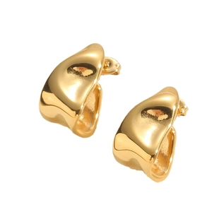Modern gold-plated U-shaped drop earrings with a polished irregular textured surface