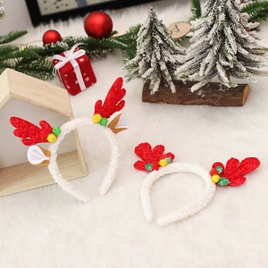 Christmas Antler Headband Plush Red Sequin Deer Horns With Ears Festive Party Favor Hair Accessory For Kids Adults