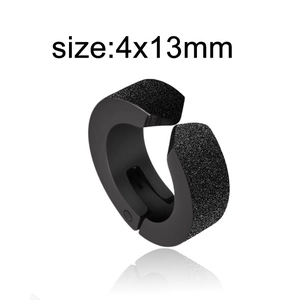 Close-up of black matte ear cuff for men measuring 4x13mm with sandblasted finish