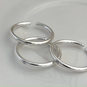 925 Sterling Silver Smile Face Ring Minimalist Adjustable Open Band Fashion Jewelry For Women Girls Simple Polished
