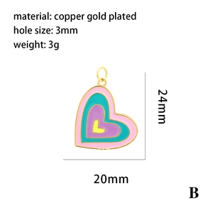 Detail view showing multi-layer enamel heart pendant with 18K gold plated copper dimensions