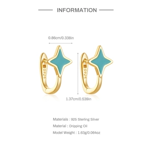 Minimalist S925 sterling silver star hoop earrings with blue enamel finish and dimensions