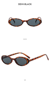 Detailed front and side views of vintage oval sunglasses in demi-black tortoiseshell