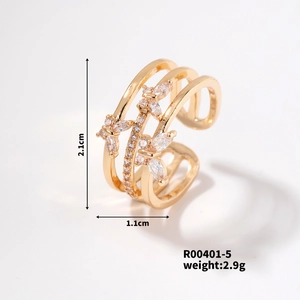 Macro detail of gold layered butterfly ring with marquise cubic zirconia and dimensions
