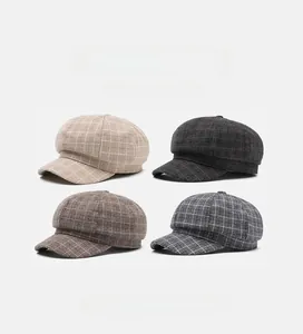 British vintage wool newsboy caps in four colors featuring fine plaid texture details