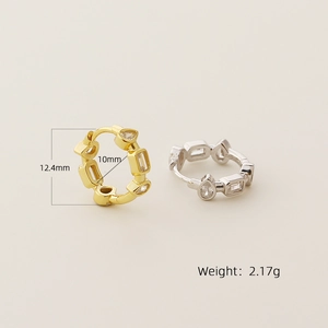 S925 sterling zilveren geometrische huggie oorbellen met hartvormige zirkonia