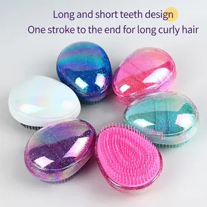 Glitter egg-shaped detangling hairbrushes with dual-length bristles for curly hair