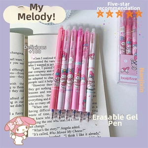 Set of 6 My Melody erasable gel pens featuring pink cartoon design on a book