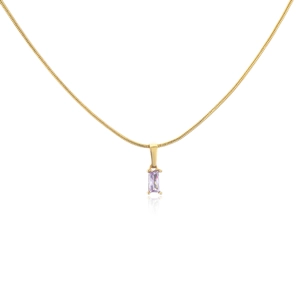 18K gold plated stainless steel snake chain necklace with rectangular purple zircon