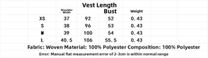 Tabella delle taglie per gilet ricamato vintage con misure dettagliate dalla XS alla L
