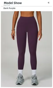 Front view of dark purple high-waisted yoga leggings with soft brushed texture
