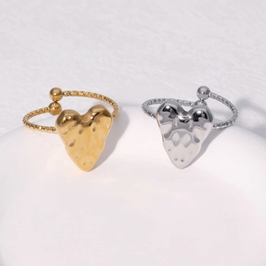 Anelli minimalisti a cuore in acciaio inossidabile oro e argento martellato