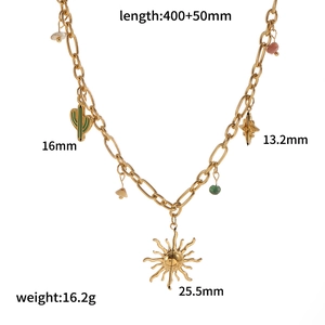 Gold stainless steel shell necklace with cactus star charms for beach style fashion