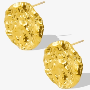 304 Stainless Steel Irregular Hammered Stud Earrings for Women Chic High-end Gold Silver Vacuum Plated Round Textured Earrings with Loop Daily Minimalist Jewelry