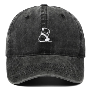 Vintage-Baseballkappe aus gewaschener Baumwolle mit Panda-Stickerei auf der Vorderseite