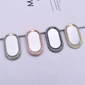 Oval rhinestone phone ring holder with mirror surface in gold, silver, and rose gold colors