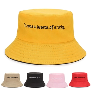 Double Sided Cotton Bucket Hat With Letter Embroidery Sun Protection Outdoor Travel Fisherman Cap For Men Women