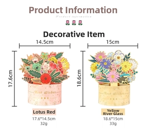 Size chart showing 3D floral greeting cards with dimensions and weight specifications