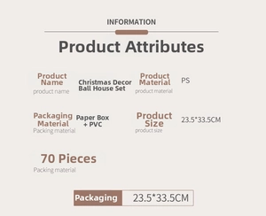 Detailed size and material specifications for 70-piece Christmas ball ornament set