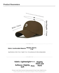 Detailed size guide for premium embroidered baseball cap with adjustable measurements