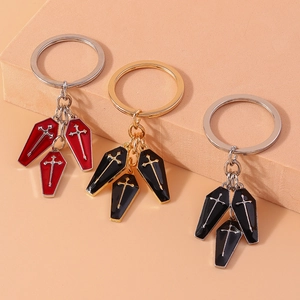 Gothic Coffin Cross Keychain Metal Alloy Enamel Dark Style Pendant Keyring For Handbag Phone Decoration Gift