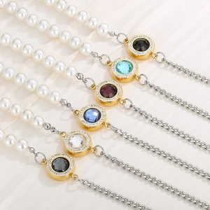 Hip hop pearl and Cuban link patchwork necklace with colorful glass shell charms