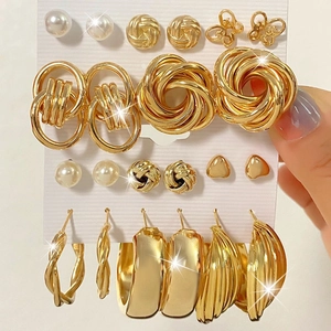 Fashion Earrings Alloy Imitation Artificial Pearl Rhinestone Resin Geometric Studs Hoops Jewelry With Steel Earring Post