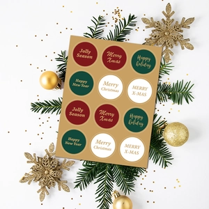 Christmas gift stickers with 12 round festive patterns for holiday DIY party decor